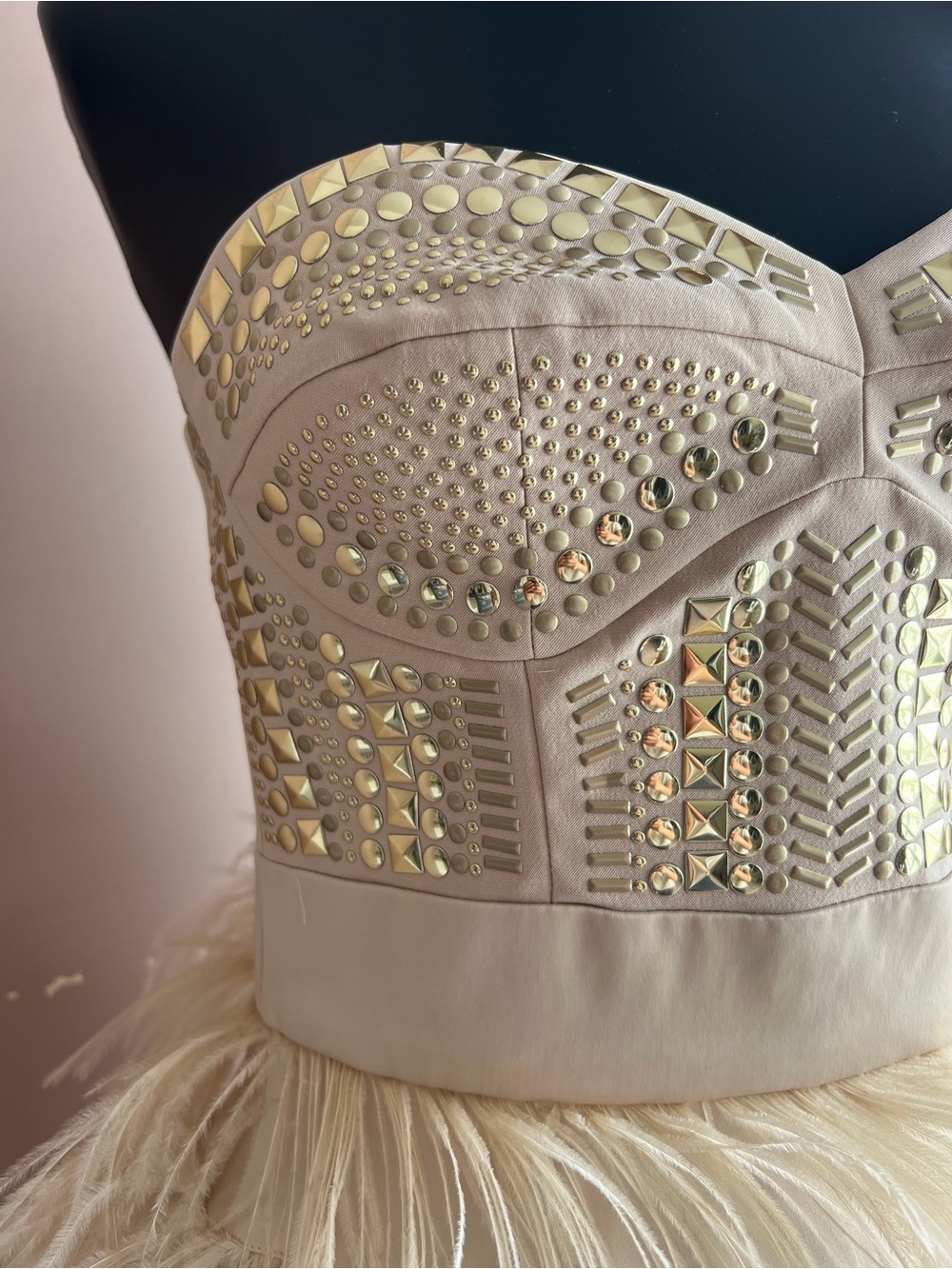 bebe Ivory Beaded Bustier Feather Mini Dress - Picture 2 of 2
